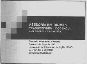 Osvaldo Alfredo Zamorano V&aacute;squez oficios y profesiones en Santiago |  Profesor de Franc&eacute;s e Ingl&eacute;s, Para escolares y adultos